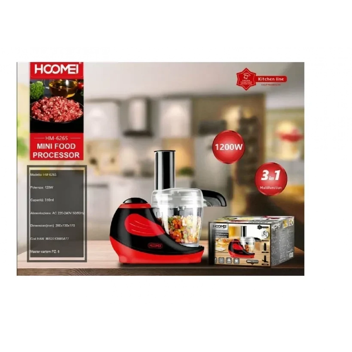 Hoomei HM-6265 Πολυμίξερ 1200W με Κάδο 310ml Κόκκινο
