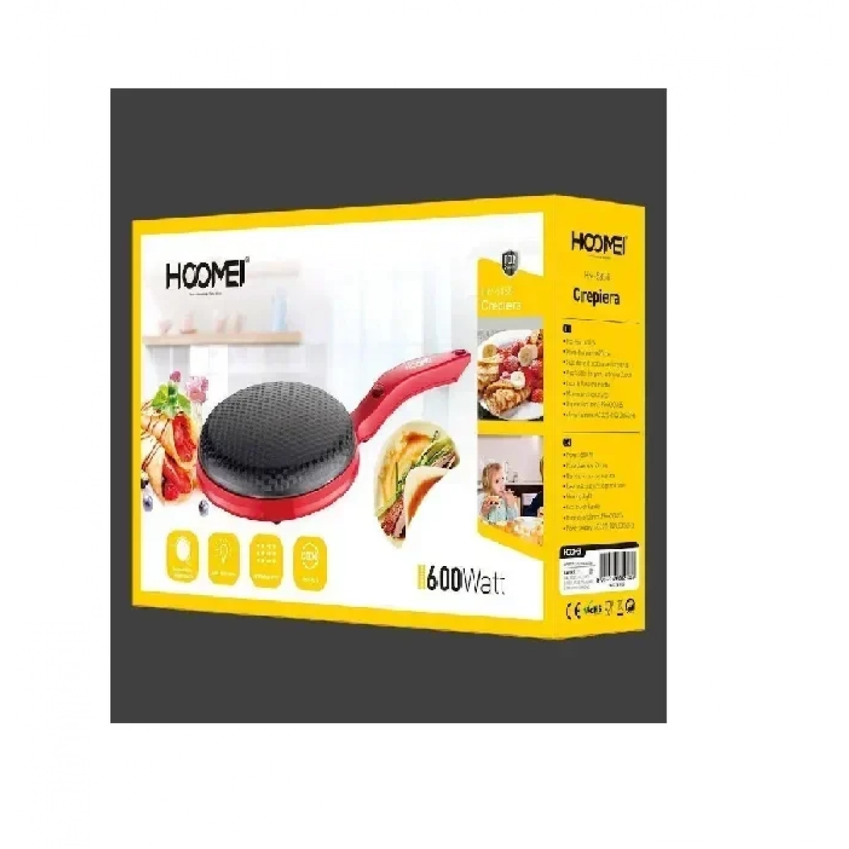 Hoomei HM-5850 Κρεπιέρα 20cm Κόκκινη 600W