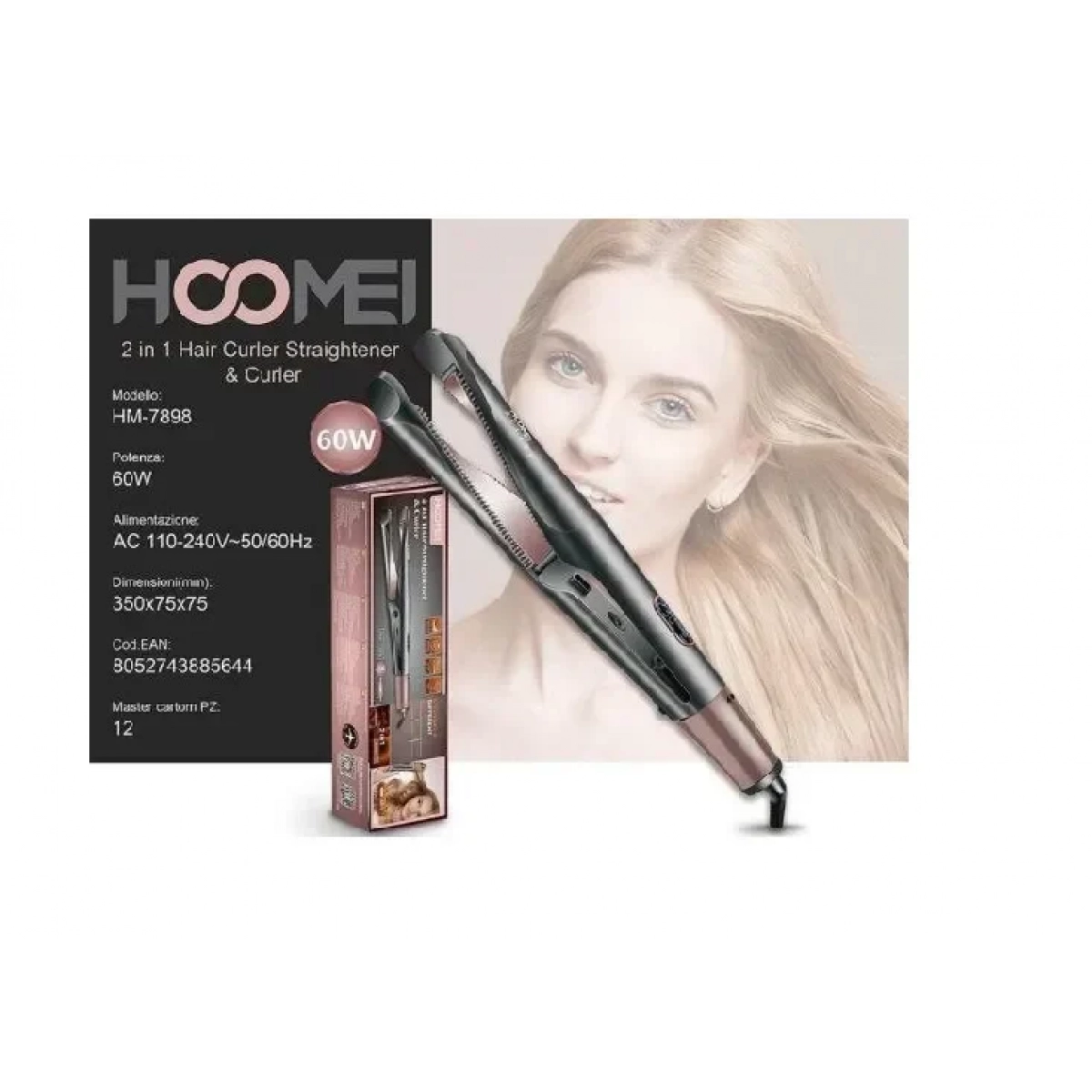 Hoomei Straightener And Curler Πρέσα Μαλλιών 60W