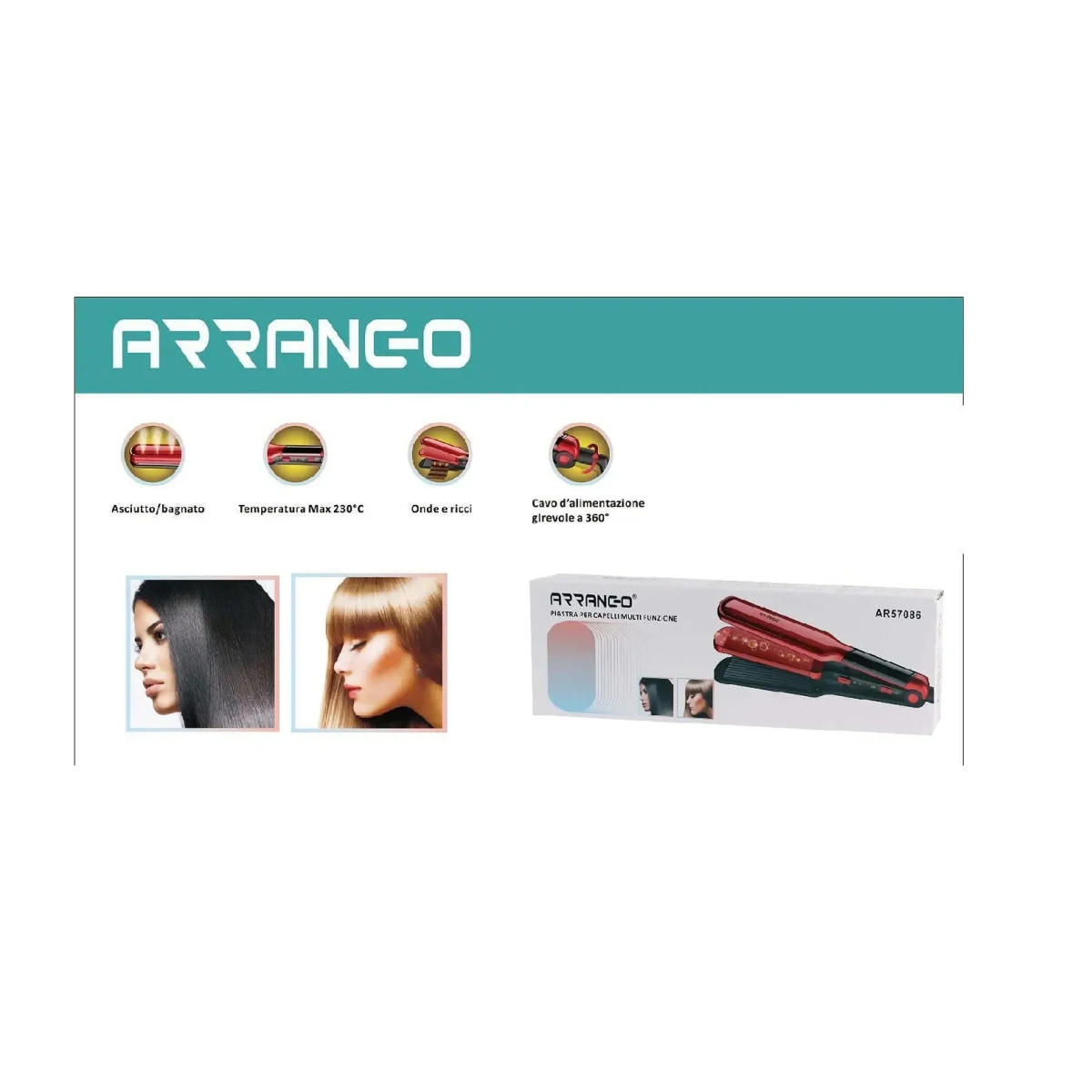 Πρέσα Μαλλιών 30W Arrango AR57086 Κόκκινο