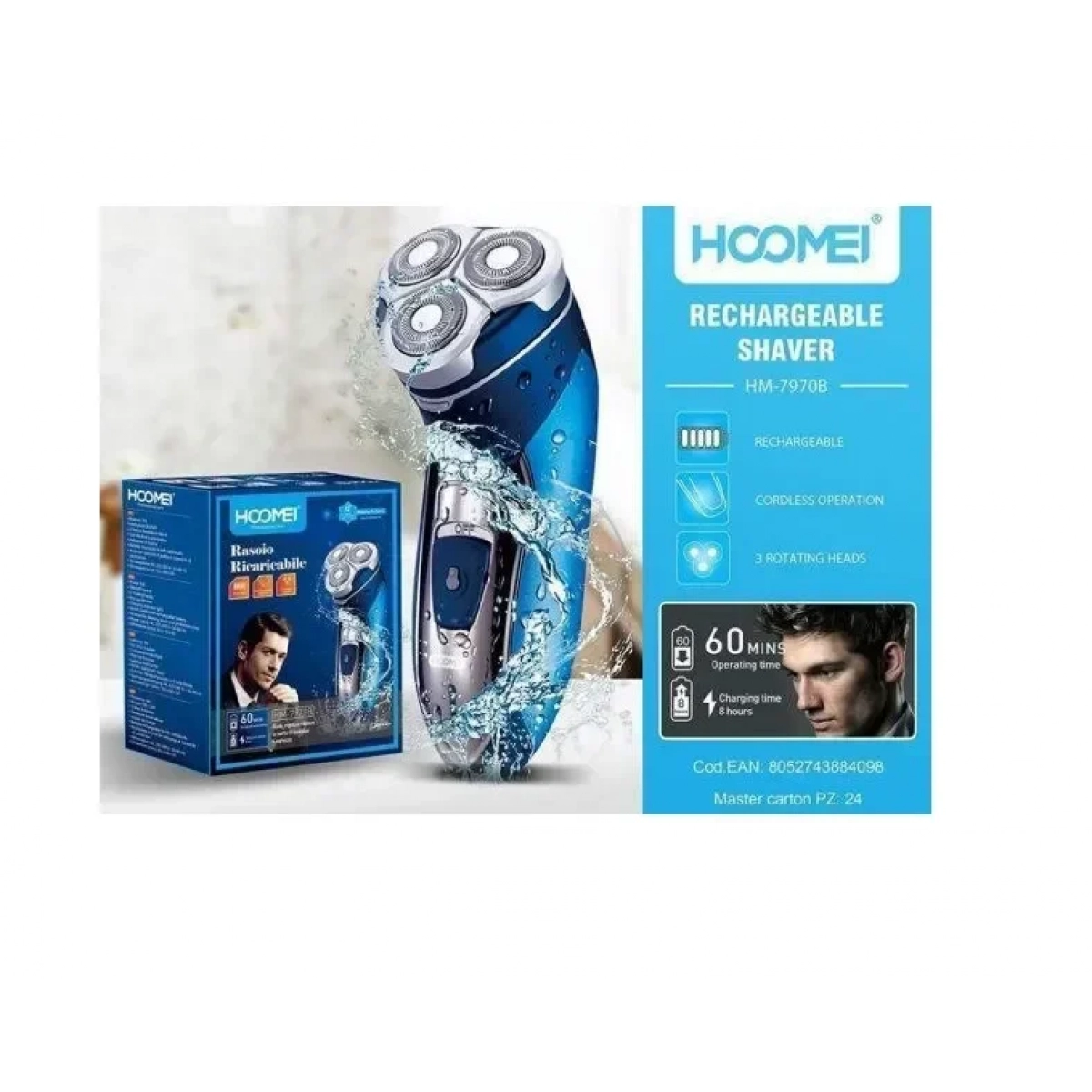 Hoomei Blue HM-7970Β Ξυριστική Μηχανή Προσώπου Επαναφορτιζόμενη