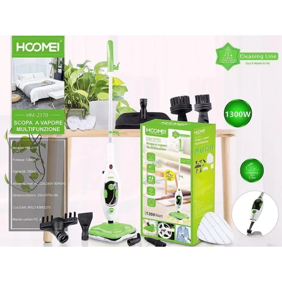 Hoomei HM-2170 Ατμοκαθαριστής Πίεσης 1bar με Κοντάρι