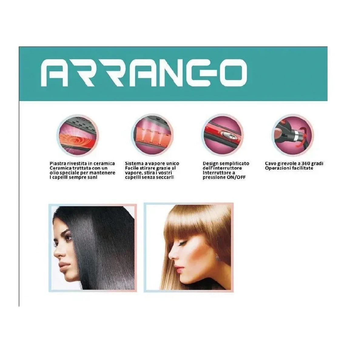Πρέσα Μαλλιών με Κεραμικές Πλάκες 30W Arrango AR57083 Μαύρο