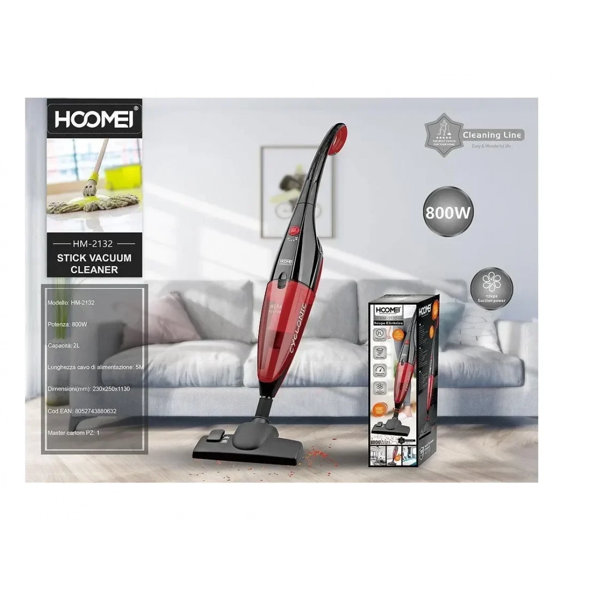 Ηλεκτρικό Σκουπάκι με Κοντάρι 800W Hoomei HM-2132 Κόκκινο