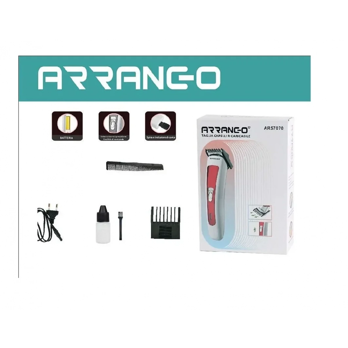 Επαναφορτιζόμενη κουρευτική μηχανή Arrango AR57060 Κόκκινο