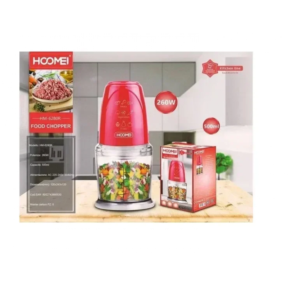Hoomei HM-6280R Πολυκόπτης Multi 260W με Δοχείο 500ml