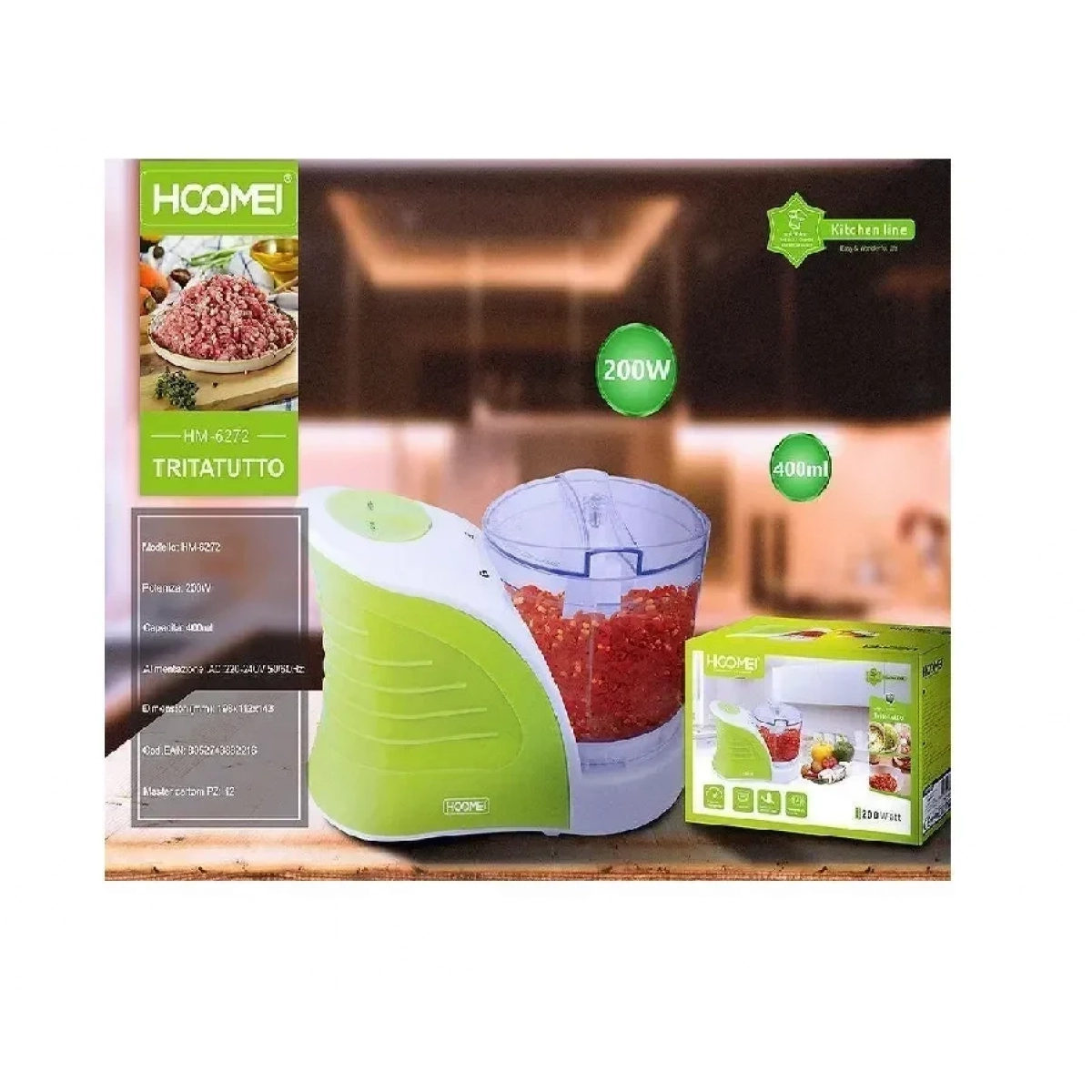 Πολυκόπτης Multi 200W με Δοχείο 400ml Hoomei HM-6272 Πράσινο