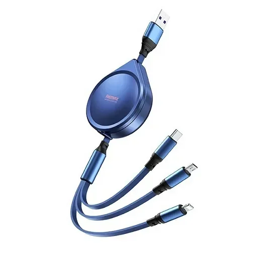 Remax Water Drop Rc-C018 Flat / Retractable Usb To Lightning / Type-C / Micro Usb Cable Μπλε 1.2M