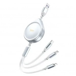 Remax Water Drop RC-C018 Flat / Retractable USB to Lightning / Type-C / micro USB Cable Ασημί 1.2m