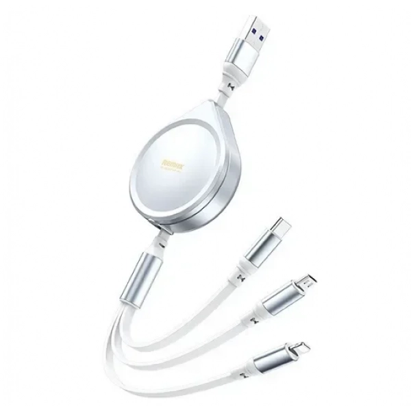 Remax Water Drop RC-C018 Flat / Retractable USB to Lightning / Type-C / micro USB Cable Ασημί 1.2m
