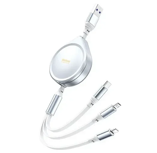 Remax Water Drop Rc-C018 Flat / Retractable Usb To Lightning / Type-C / Micro Usb Cable Ασημί 1.2M