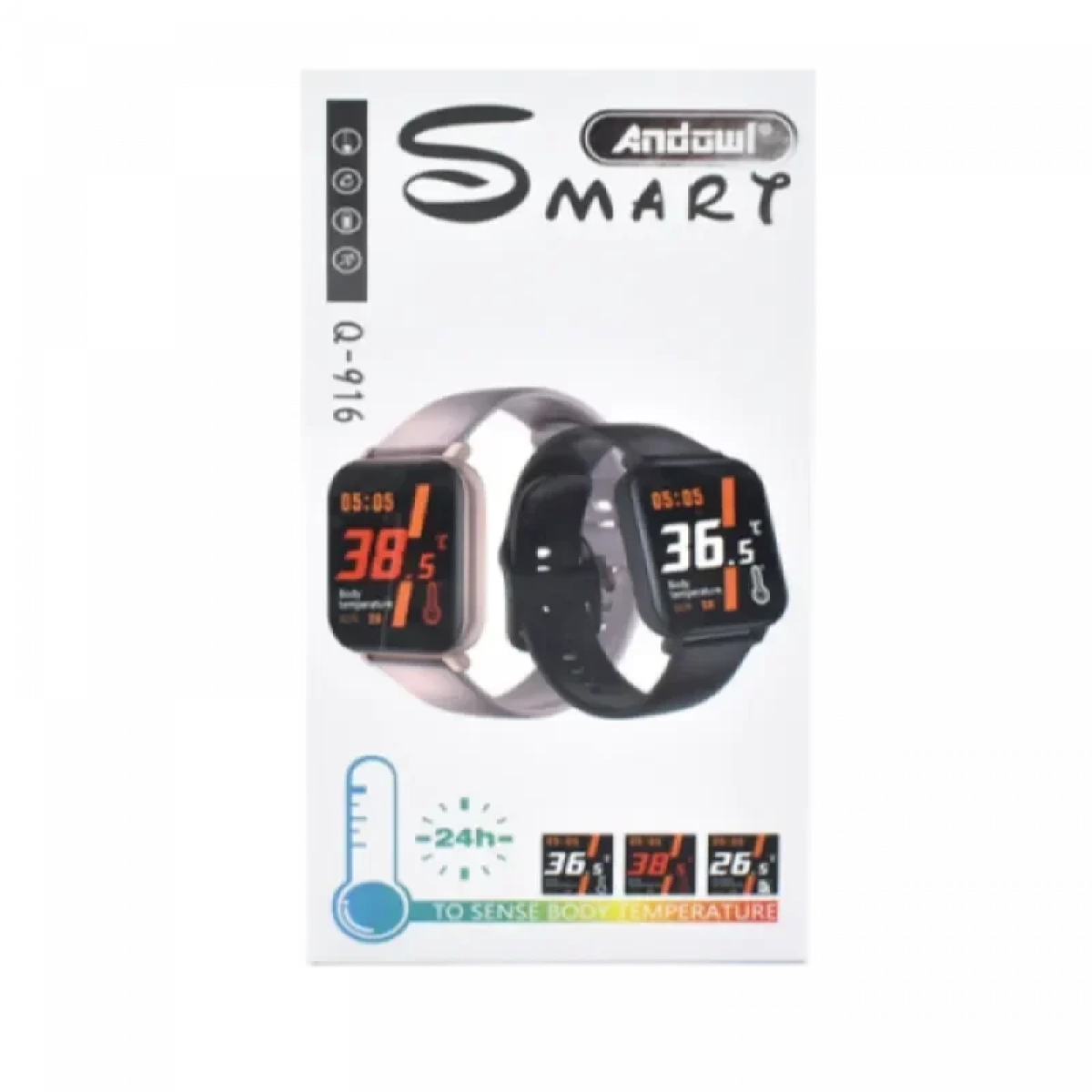 Smartwatch Fitness Tracker, Θερμοκρασία Σώματος, Παλμοί Καρδιάς, Υπενθυμίσεις Andowl Q-916
