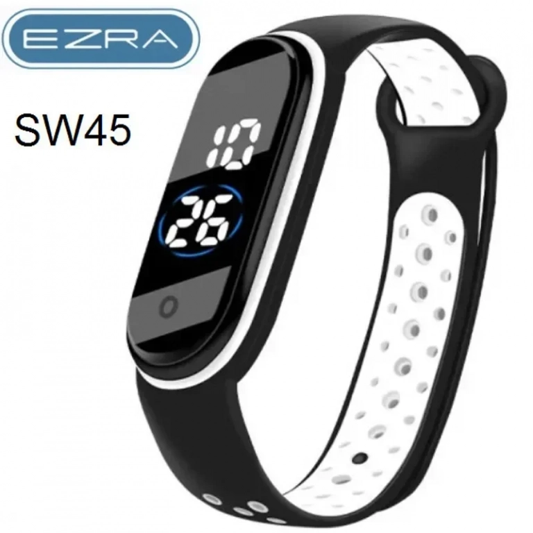 Ψηφιακό ρολόι (smart watch) με οθόνη αφής LED χρώματος μαύρο-λευκό Ezra SW45