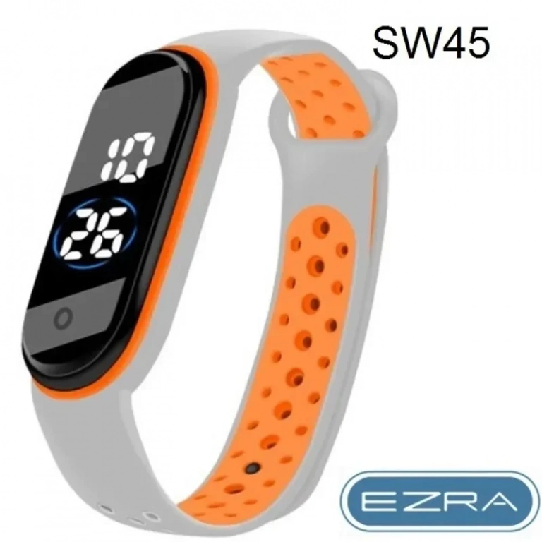 Ψηφιακό ρολόι (smart watch) με οθόνη αφής LED χρώματος γκρι-πορτοκαλί Ezra SW45