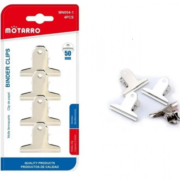Κλιπς Μεταλλικά Motarro MN004-1 50mm σε Ασημί χρώμα 4τμχ