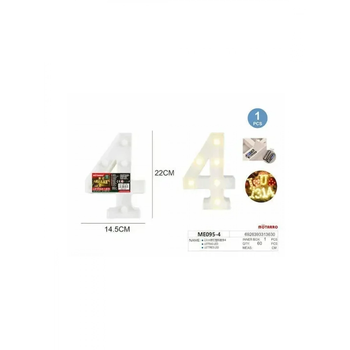 Διακοσμητικό Φωτιστικό Φιγούρα LED Αριθμός 4 σε Λευκό Χρώμα 81001JUY50WW - Image 2