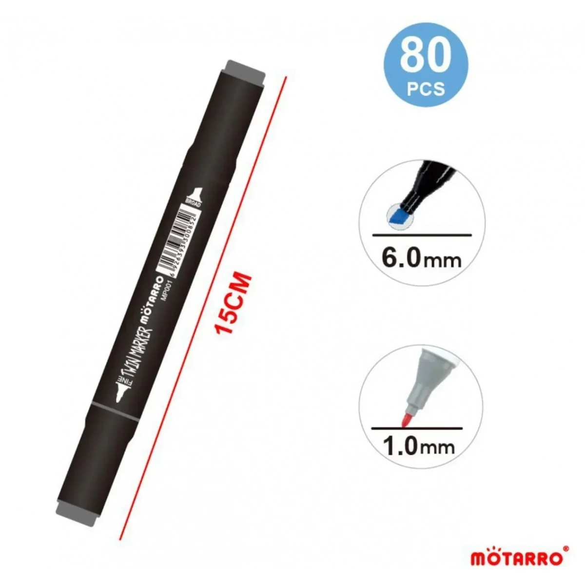 Motarro MP001-5B - Μαύροι Μαρκαδόροι Ζωγραφικής με Διπλή Μύτη σε 80 Χρώματα - Double-Sided Highlights - Image 2