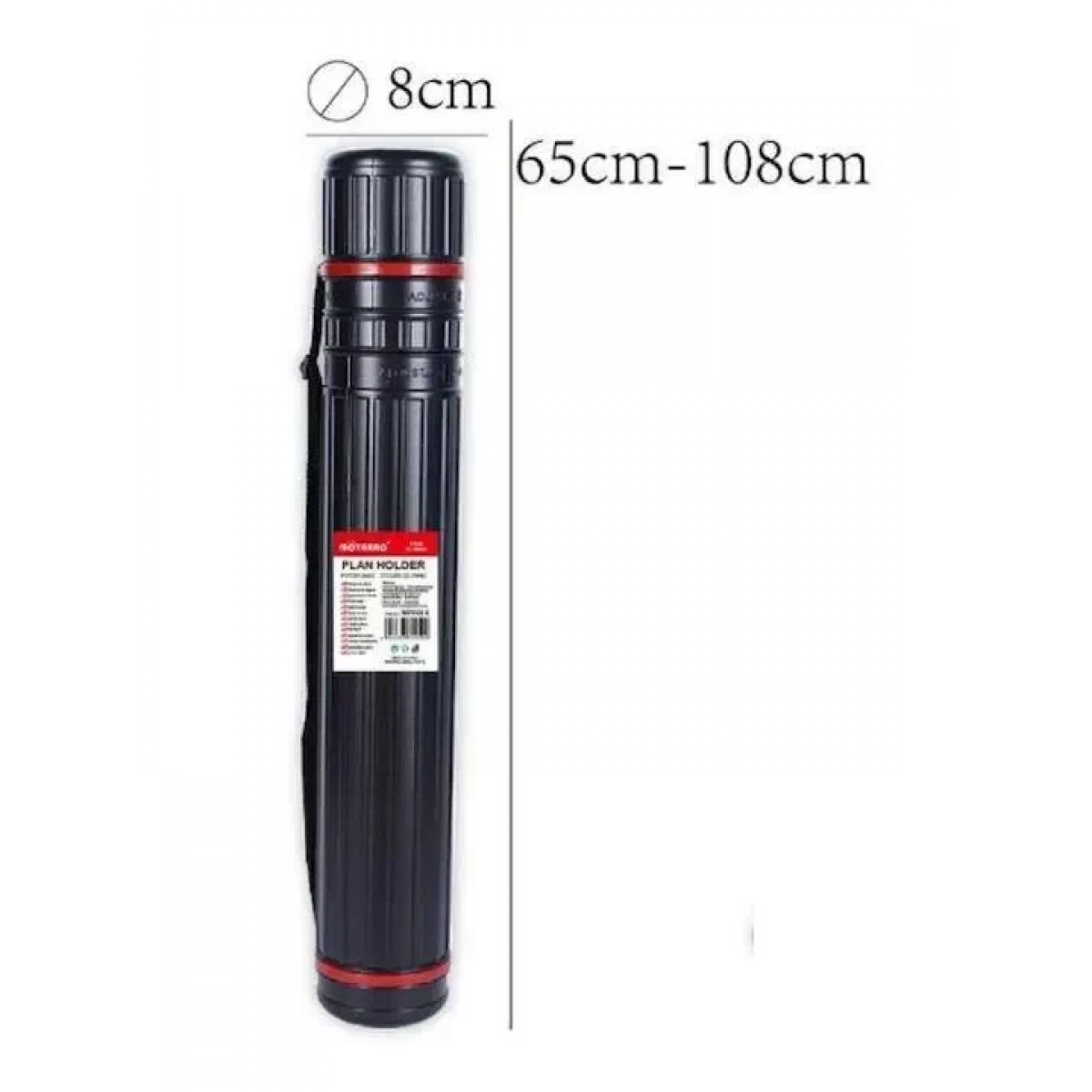 Motarro MP060-8 Πλαστικός Κύλινδρος Σχεδίου με Καπάκι και Ιμάντα Φ8x65-108cm Μαύρος - Image 3