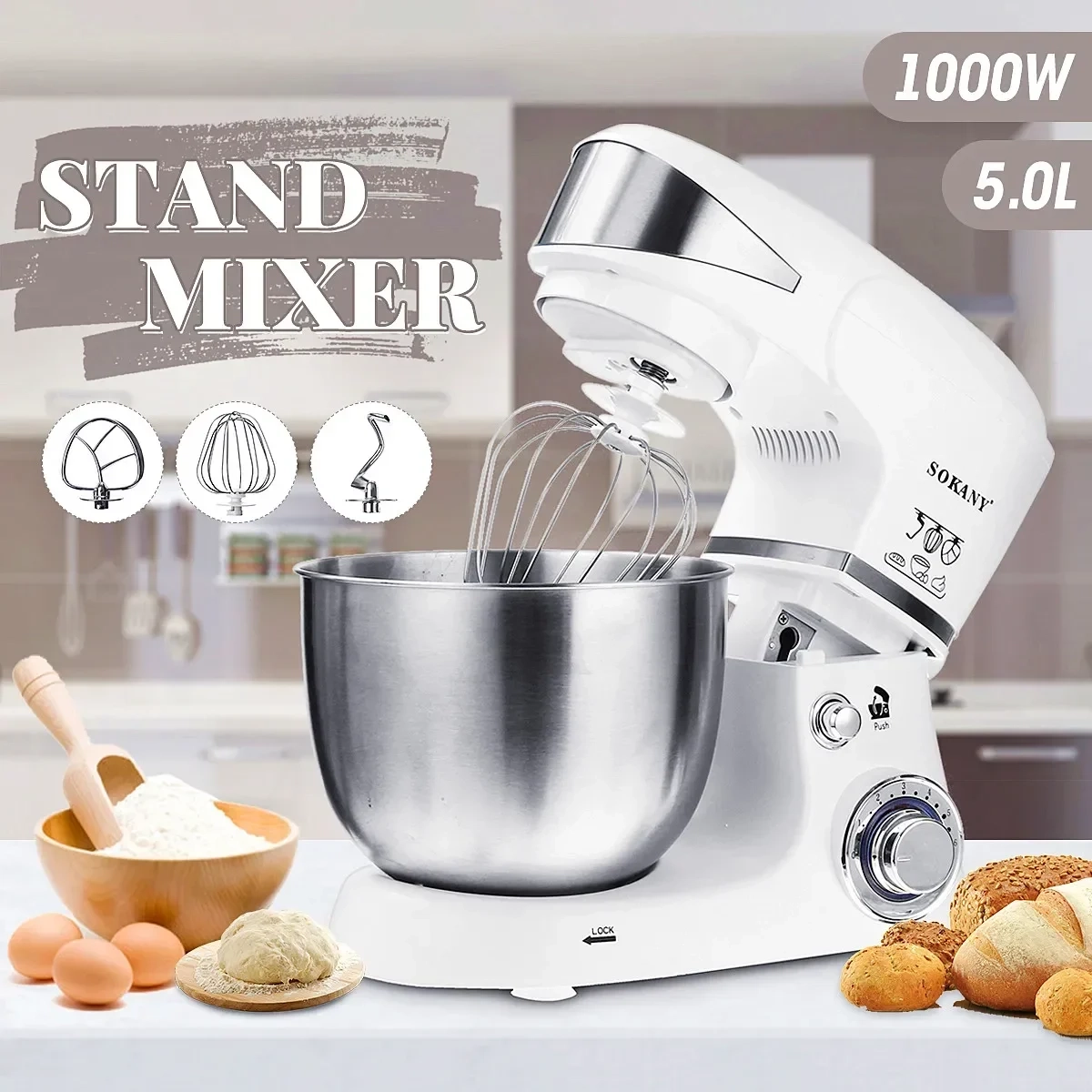 Sokany SC-206 Κουζινομηχανή 1000W με Ανοξείδωτο Κάδο 5lt White