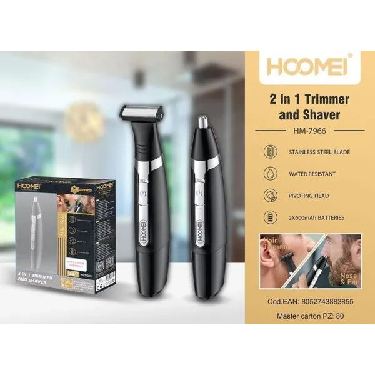 2 σε 1 Trimmer για Επαγγελματική Φροντίδα Hoomei HM-7966 Μαύρο