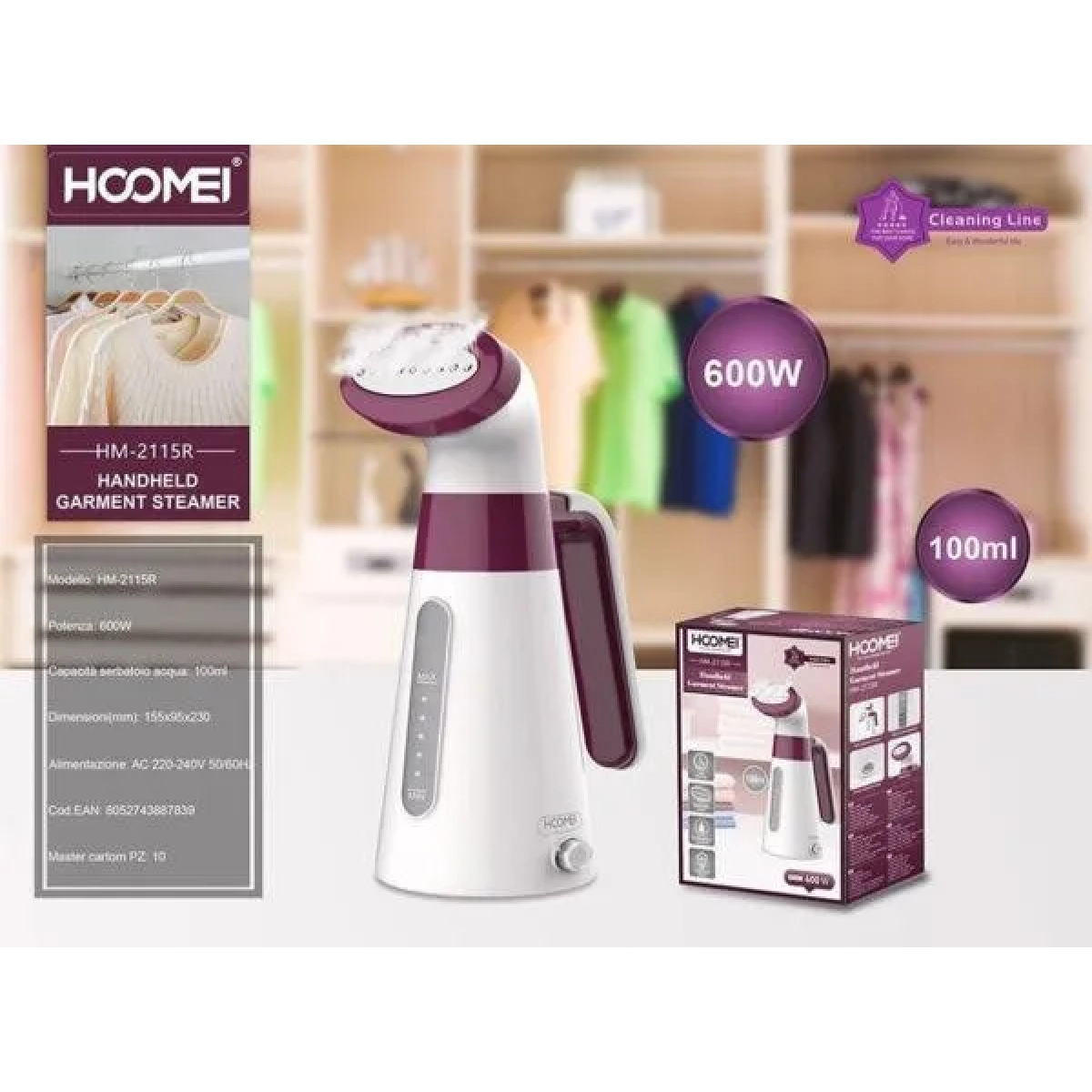 Ατμοσίδερο 600W 100ml Hoomei HM-2115R Κόκκινο
