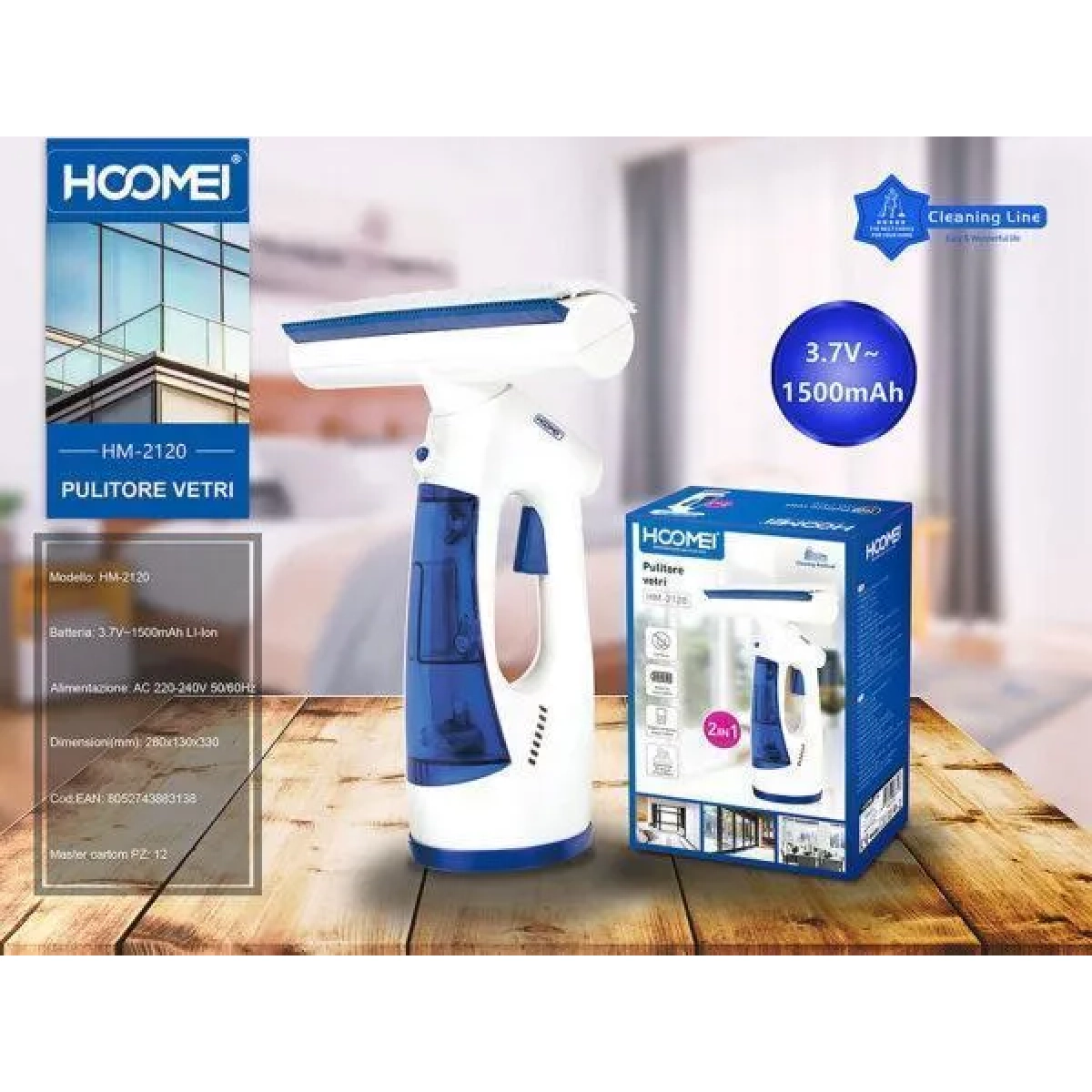 Καθαριστής Τζαμιών Χειρός Μπαταρίας 3.7V 140ml Hoomei HM-2120 Λευκός