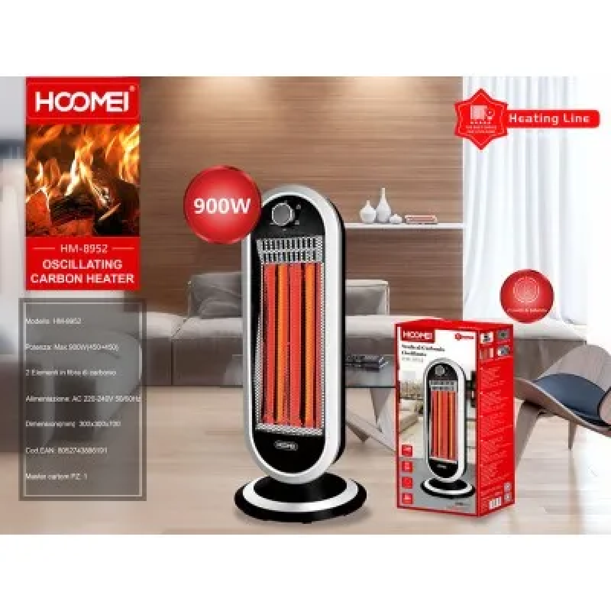 Hoomei HM-8952 Σόμπα Carbon 900W