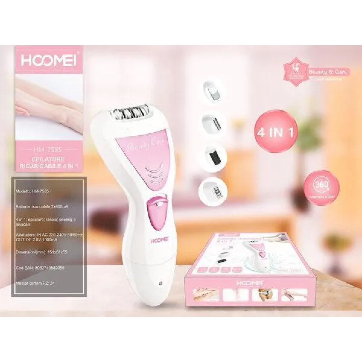 Επαναφορτιζόμενη Αποτριχωτική Μηχανή Epilator για Σώμα Hoomei HM-7585 Ροζ