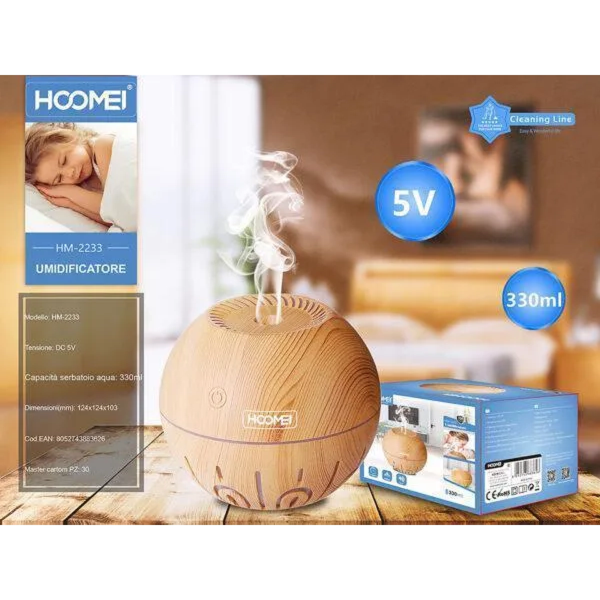 Συσκευή για Αρωματοθεραπεία 5V 330ml Hoomei HM-2233 Light wood