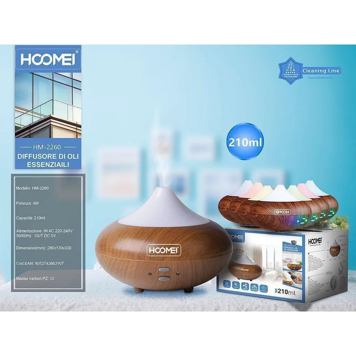 Συσκευή για Αρωματοθεραπεία 4W 210ml Hoomei HM-2260 Wood