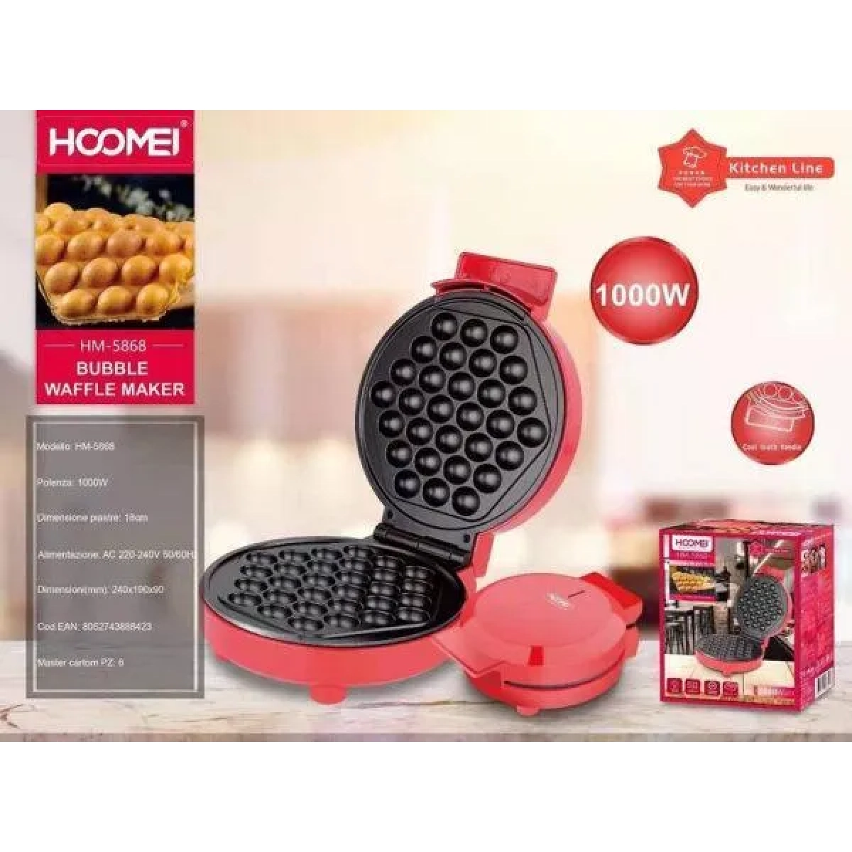 Συσκευή για Pop Cakes 1000W Hoomei HM-5868 Κόκκινο
