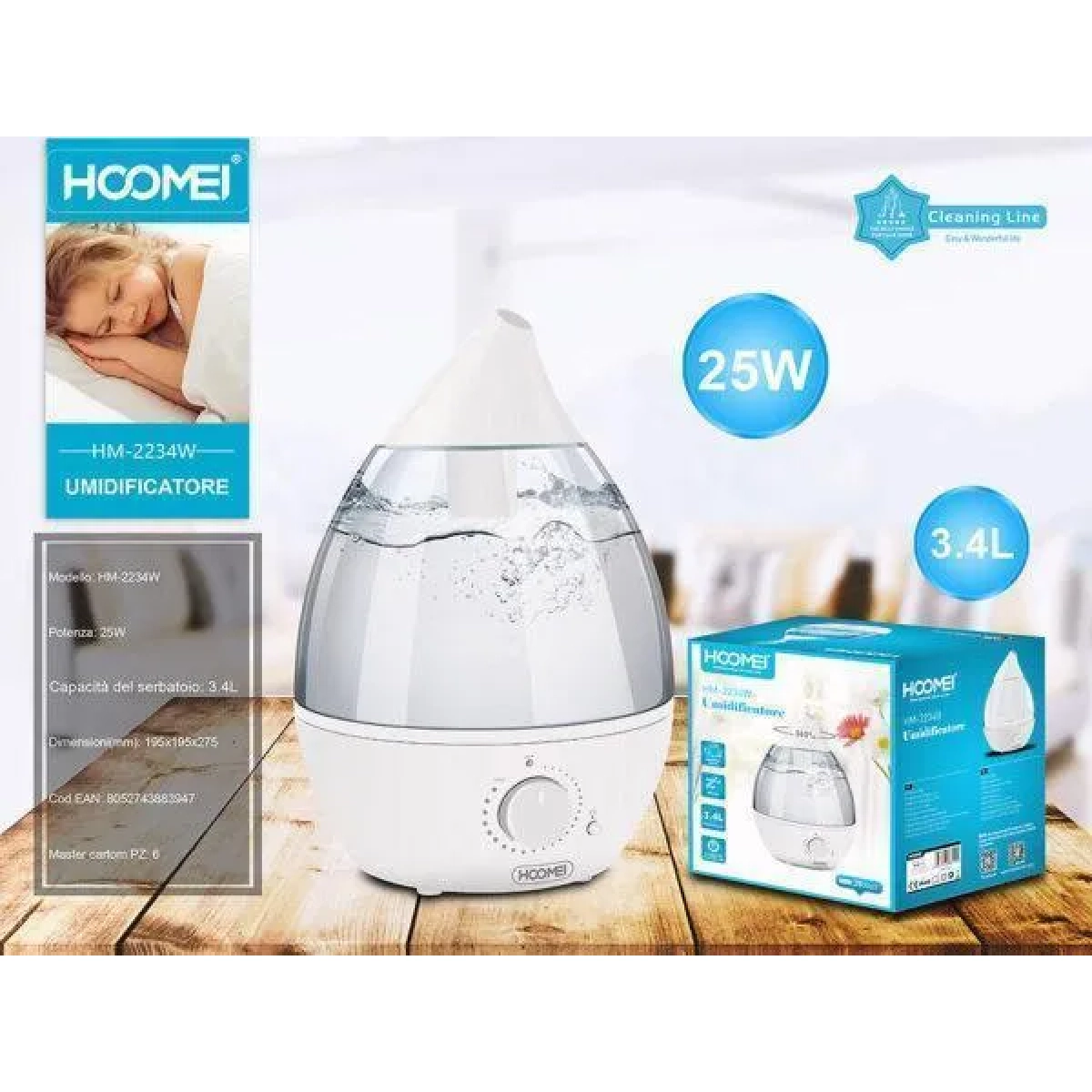 Συσκευή για Αρωματοθεραπεία 25W 3.4L Hoomei HM-2234W Λευκό