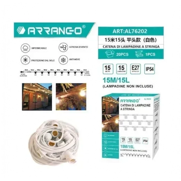 Arrango Γιρλάντα Φωτισμού Εξωτερικού Χώρου 15m E27 AL76202 Λευκή