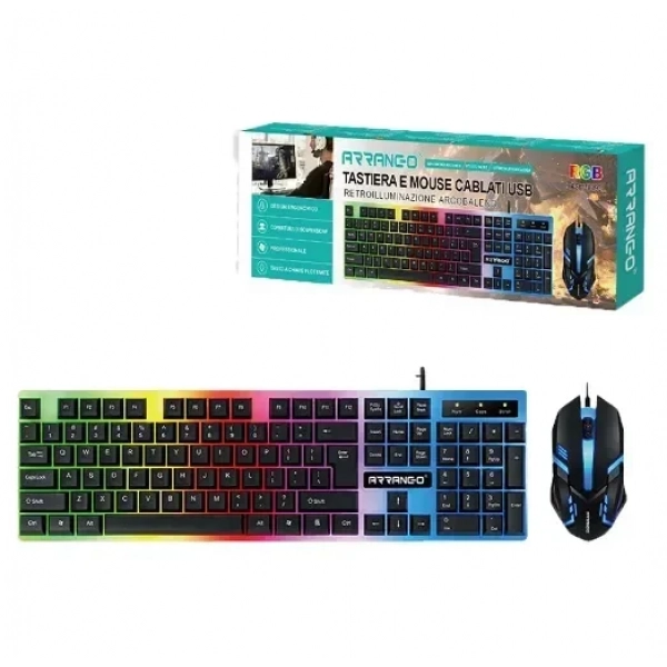 USB WIRED BACKLIT RGB GAMING MOUSE AND KEYBOARD KIT RAINBOW PC COMPUTER (Αγγλικό UK) ASM76393
