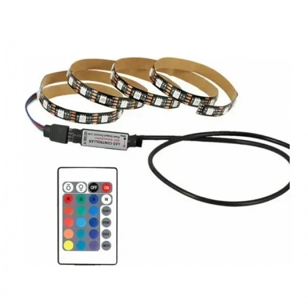 Αδιάβροχη Ταινία LED Τροφοδοσίας USB (5V) RGB Μήκους 3m Σετ με Τηλεχειριστήριο και Τροφοδοτικό AT76092