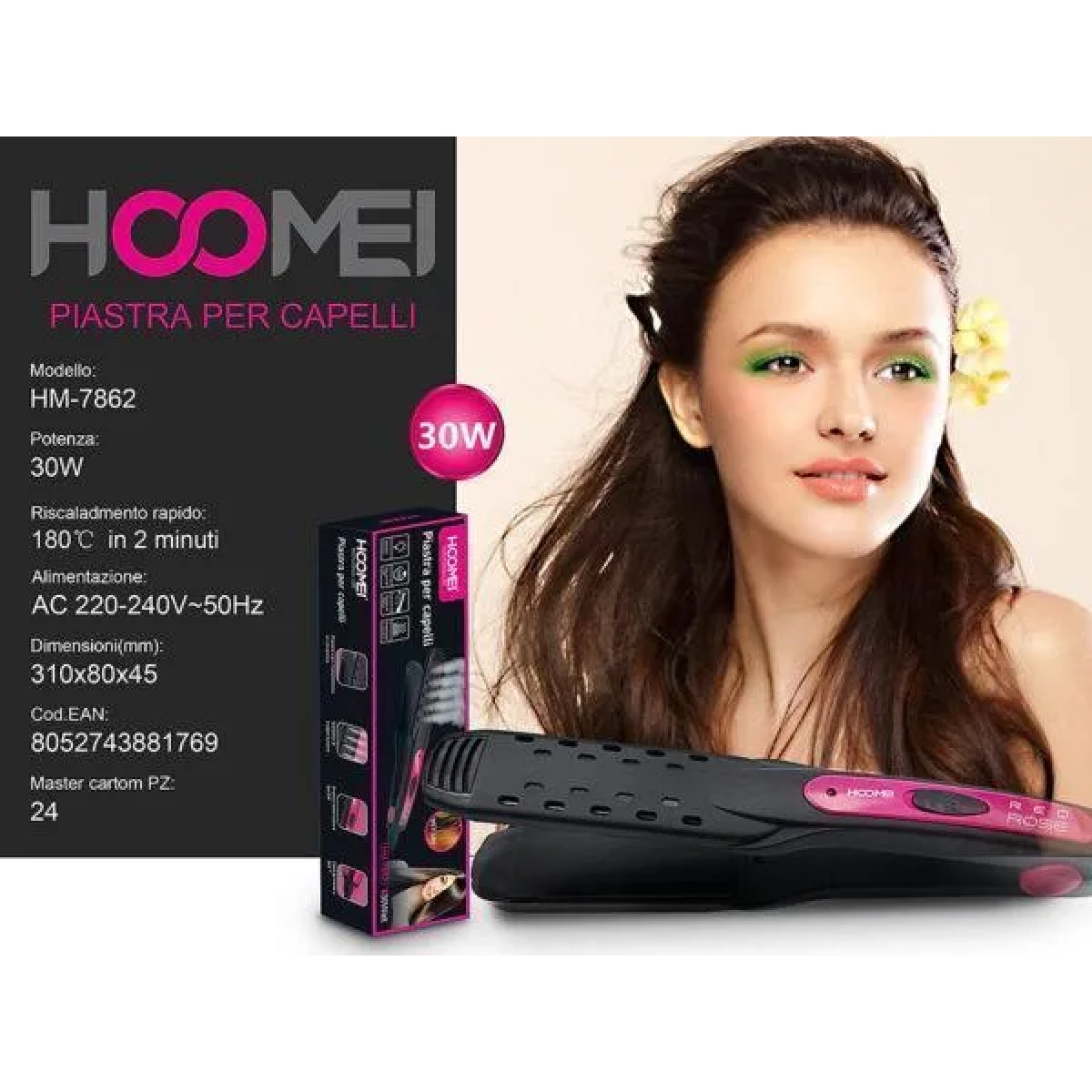 Πρέσα Μαλλιών 30W Hoomei HM-7862 Μαύρο a