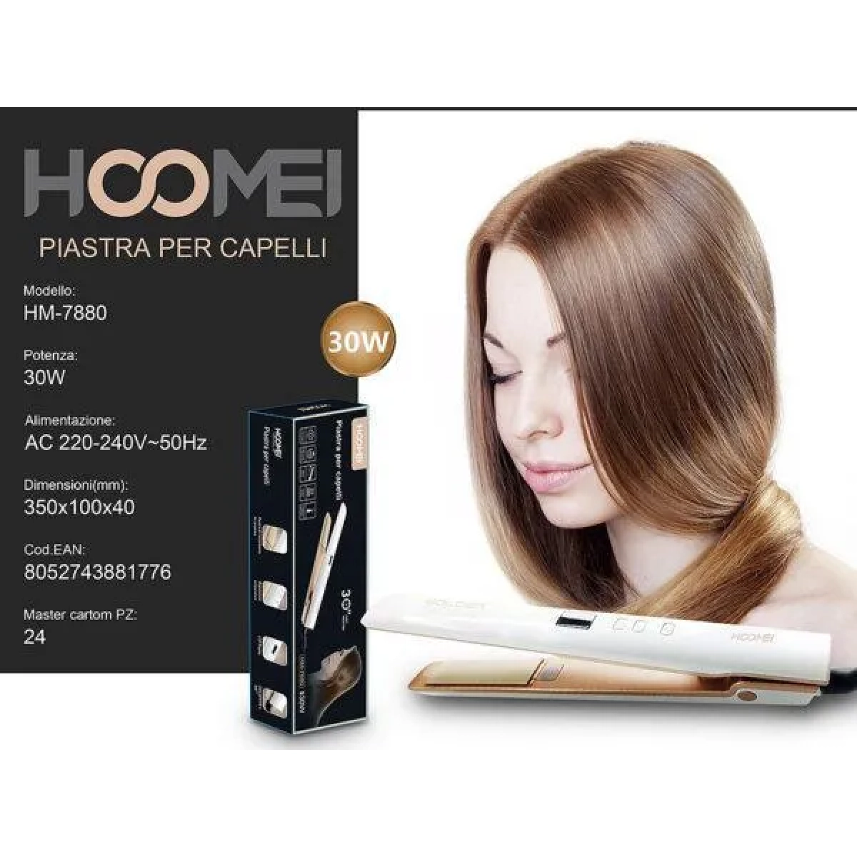 Πρέσα Μαλλιών 30W Hoomei HM-7880 Λευκό b