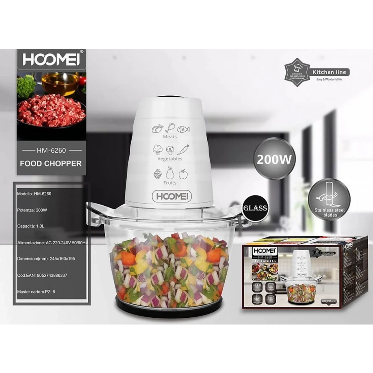 Hoomei HM-6260 Πολυκόπτης Multi 200W με Δοχείο 1lt a