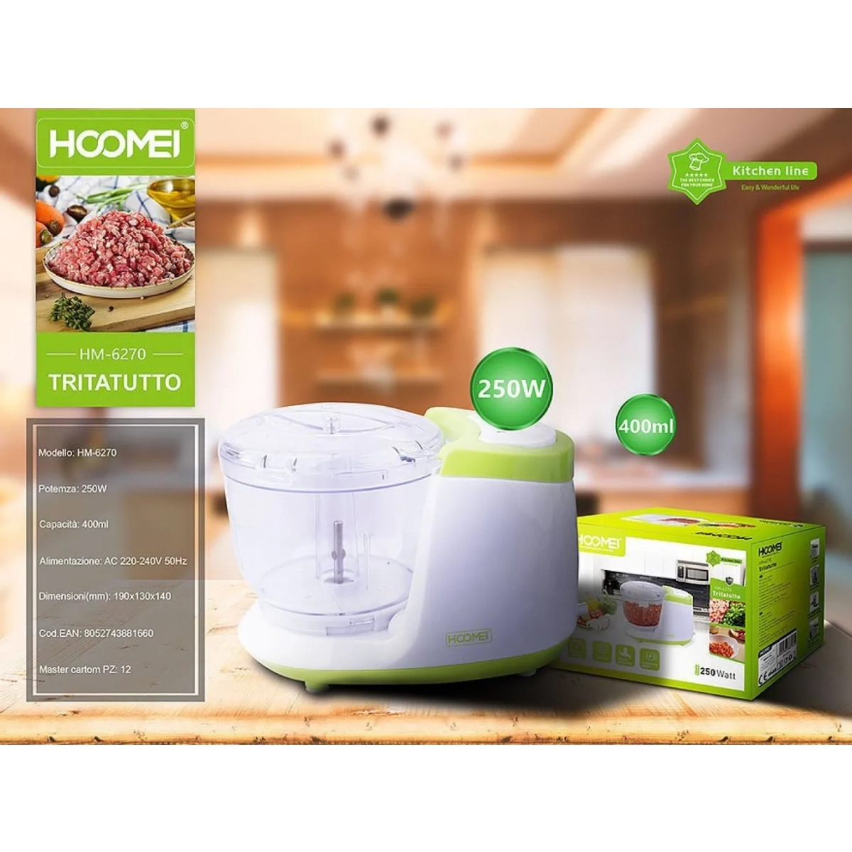 Πολυκόπτης Multi 250W με Δοχείο 400ml Hoomei HM-6270 Λευκό a