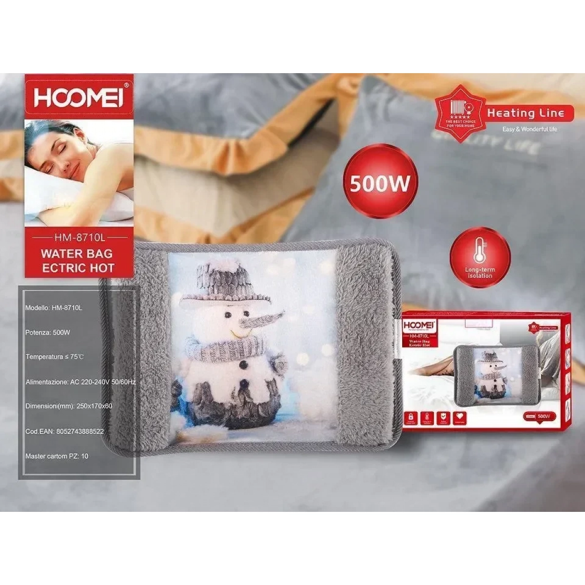 Ηλεκτρική Θερμοφόρα Γενικής Χρήσης 500W Hoomei HM-8710L Χιονάνθρωπος Γκρι - Image 2