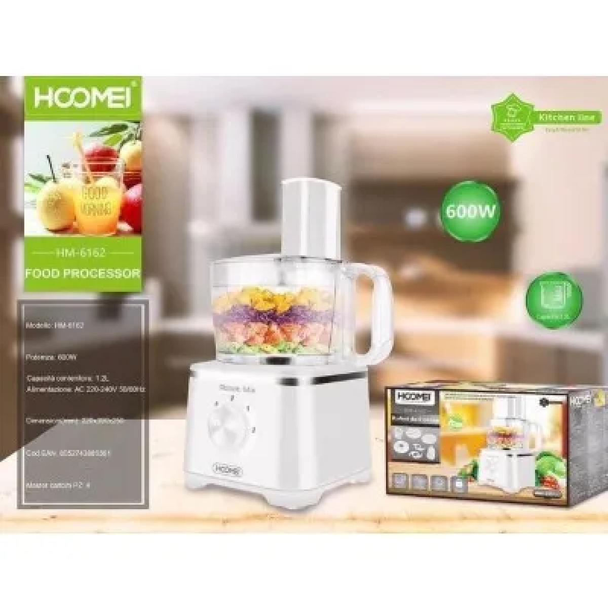Πολυμίξερ 600W με Κάδο 1.2lt και Κανάτα Μπλέντερ Hoomei HM-6162 Λευκό b
