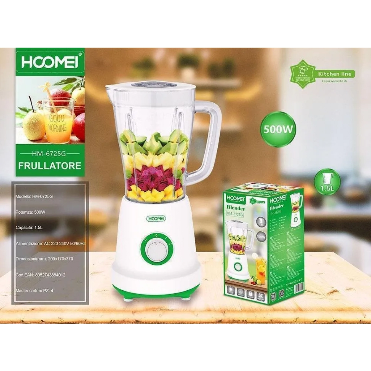 Μπλέντερ 1.5lt 500W Hoomei HM-6725G Πράσινο a