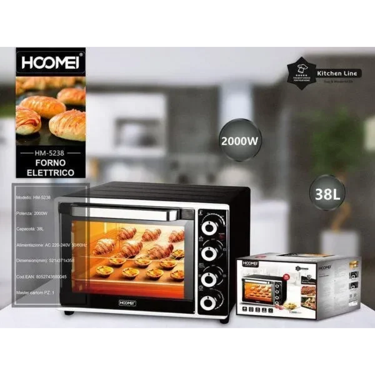Ηλεκτρικό Φουρνάκι 33lt Χωρίς Εστίες 1800W Hoomei HM-5233 Μαύρο - Image 2
