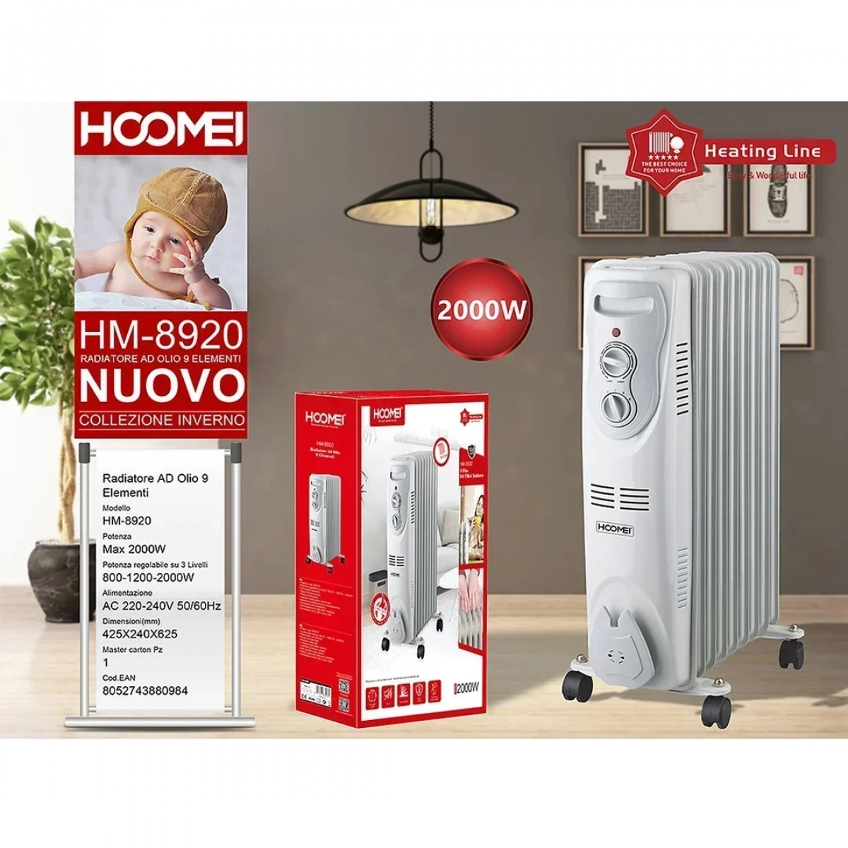 Hoomei HM-8920 Καλοριφέρ Λαδιού με 9 φέτες 2000W