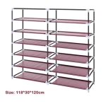 Διπλή Φορητή Υφασμάτινη Ντουλάπα-Παπουτσοθήκη T2712 Με 12 Ράφια 118x30x120cm Μπορντό