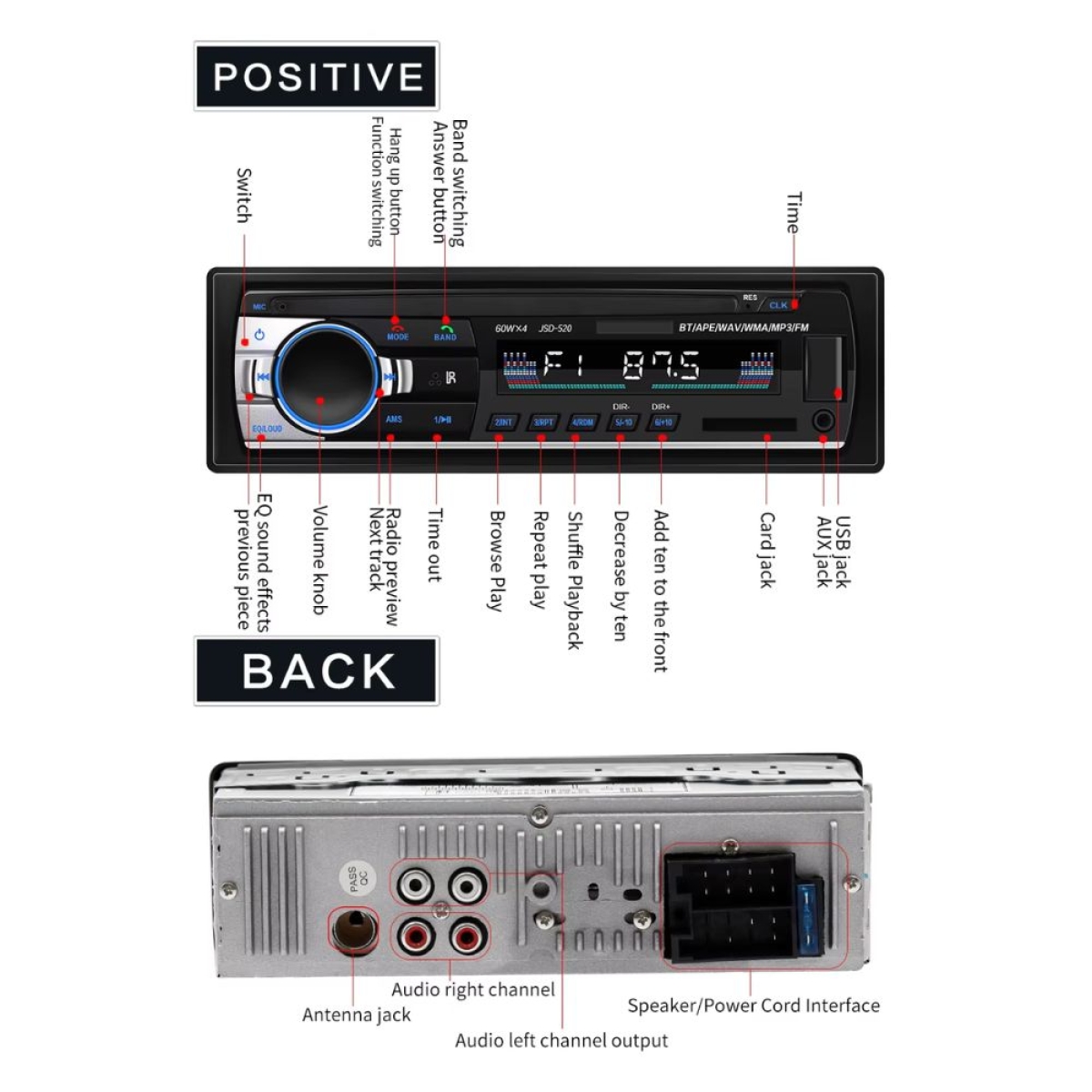 Ηχοσύστημα Αυτ/Του OEM JSD – 520 Wireless Bluetooth Car MP3 Player