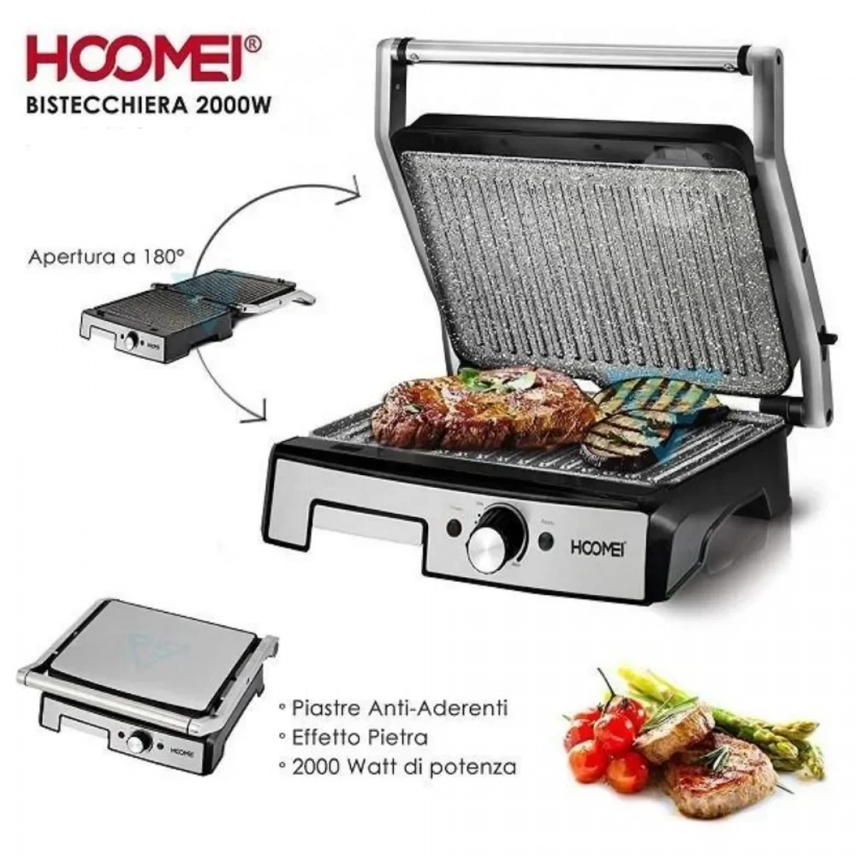 Ηλεκτρική Ψησταριά 2000W Hoomei HM-5880 Inox - Photo5