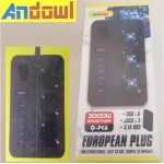 Andowl Πολύπριζο 3 Θέσεων με Διακόπτη και Καλώδιο 2m Μαύρο