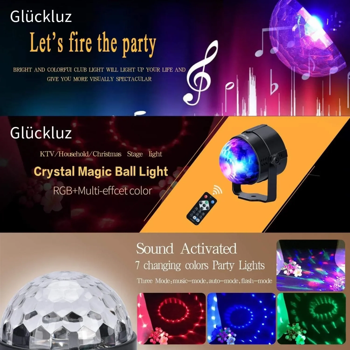 ISC2650 Διακοσμητικό Φωτιστικό με Φωτισμό RGB Party Light LED σε Μαύρο Χρώμα