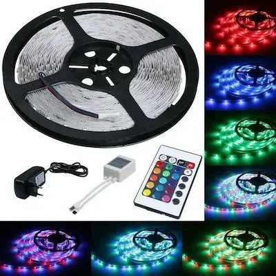 Ezra B150 Ταινία Led Τροφοδοσίας 12V Rgb Μήκους 5M Και 60 Led Ανά Μέτρο Σετ Με Τηλεχειριστήριο Και Τροφοδοτικό Τύπου Smd3528